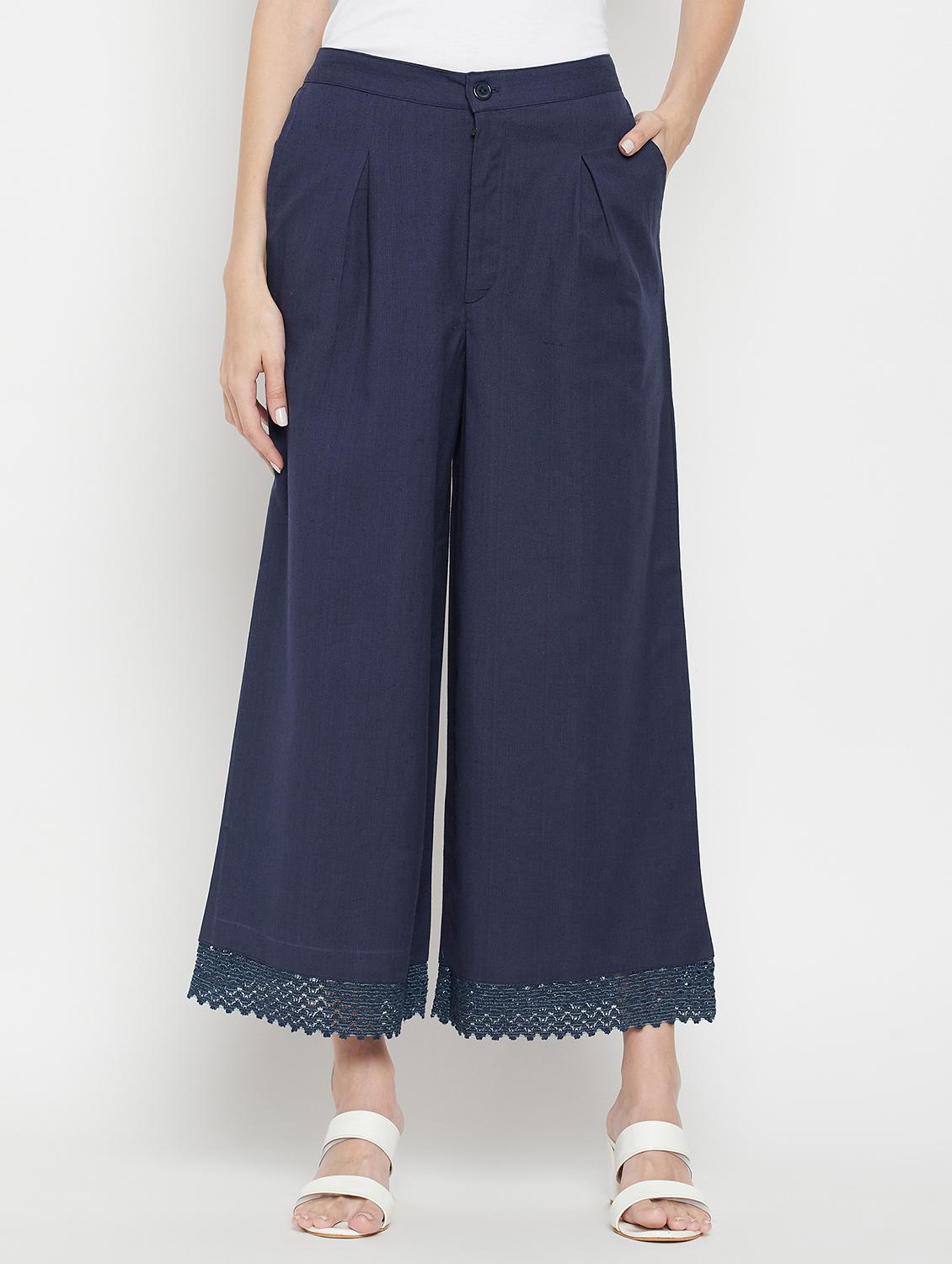 women solid mid rise flared palazzo - 22061339 - Zoom Image - 0