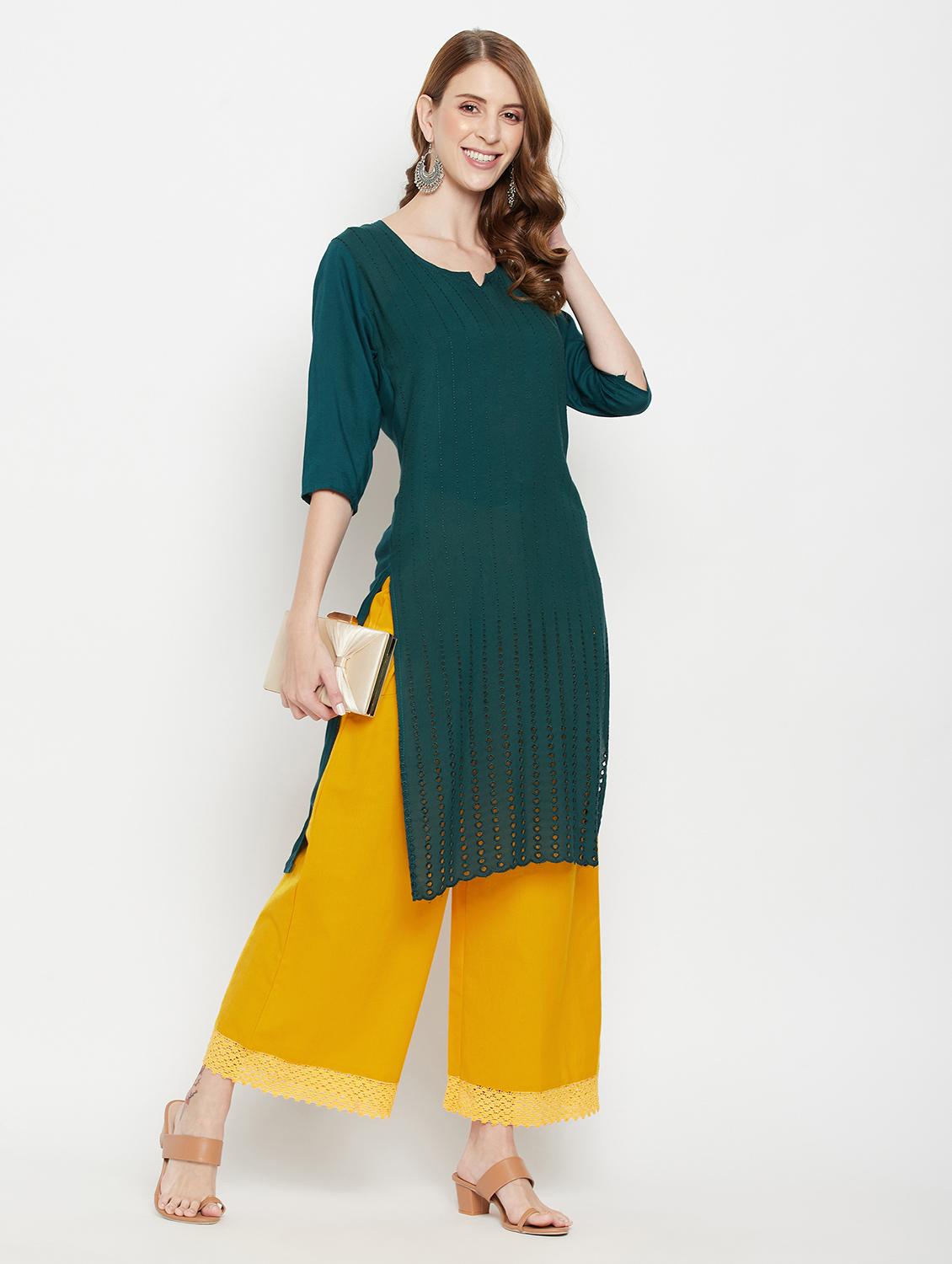 women solid mid rise flared palazzo - 22061340 - Standard Image - 4