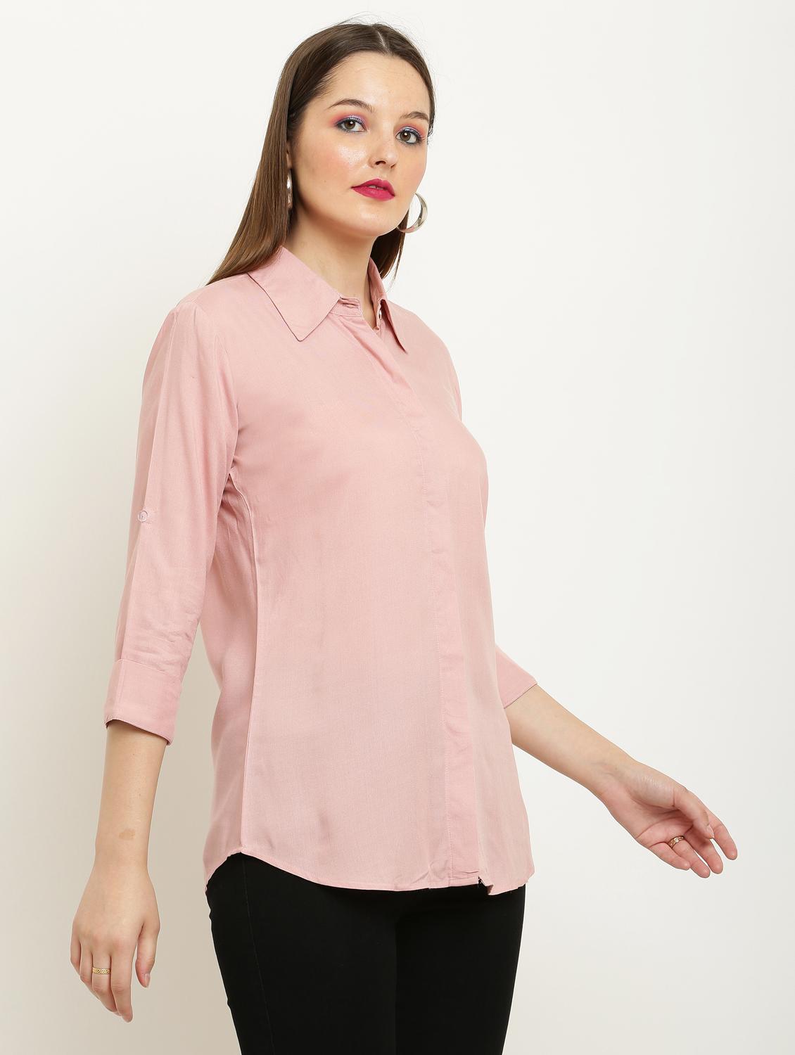 women solid collared three quarter sleeve shirt - 22061352 - Standard Image - 1