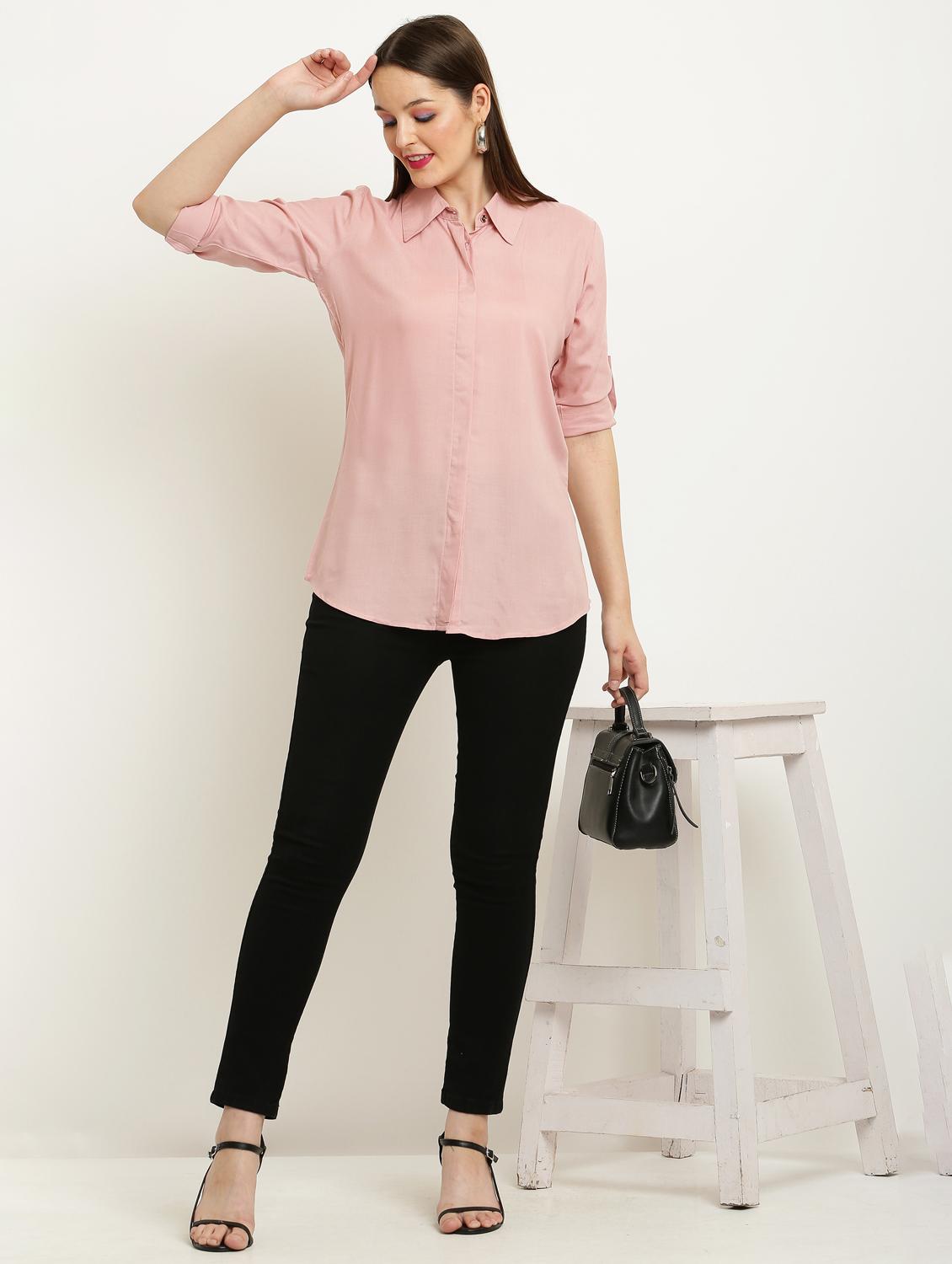 women solid collared three quarter sleeve shirt - 22061352 - Standard Image - 4