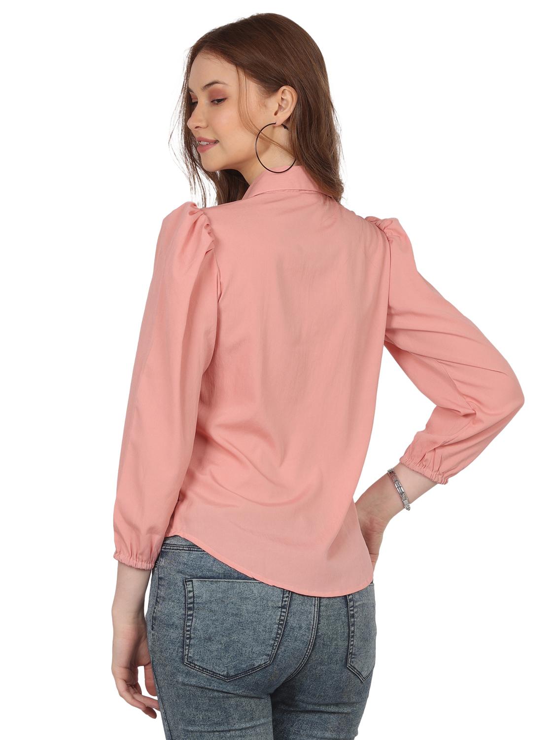 women solid collared puff sleeve shirt - 22061354 - Standard Image - 1