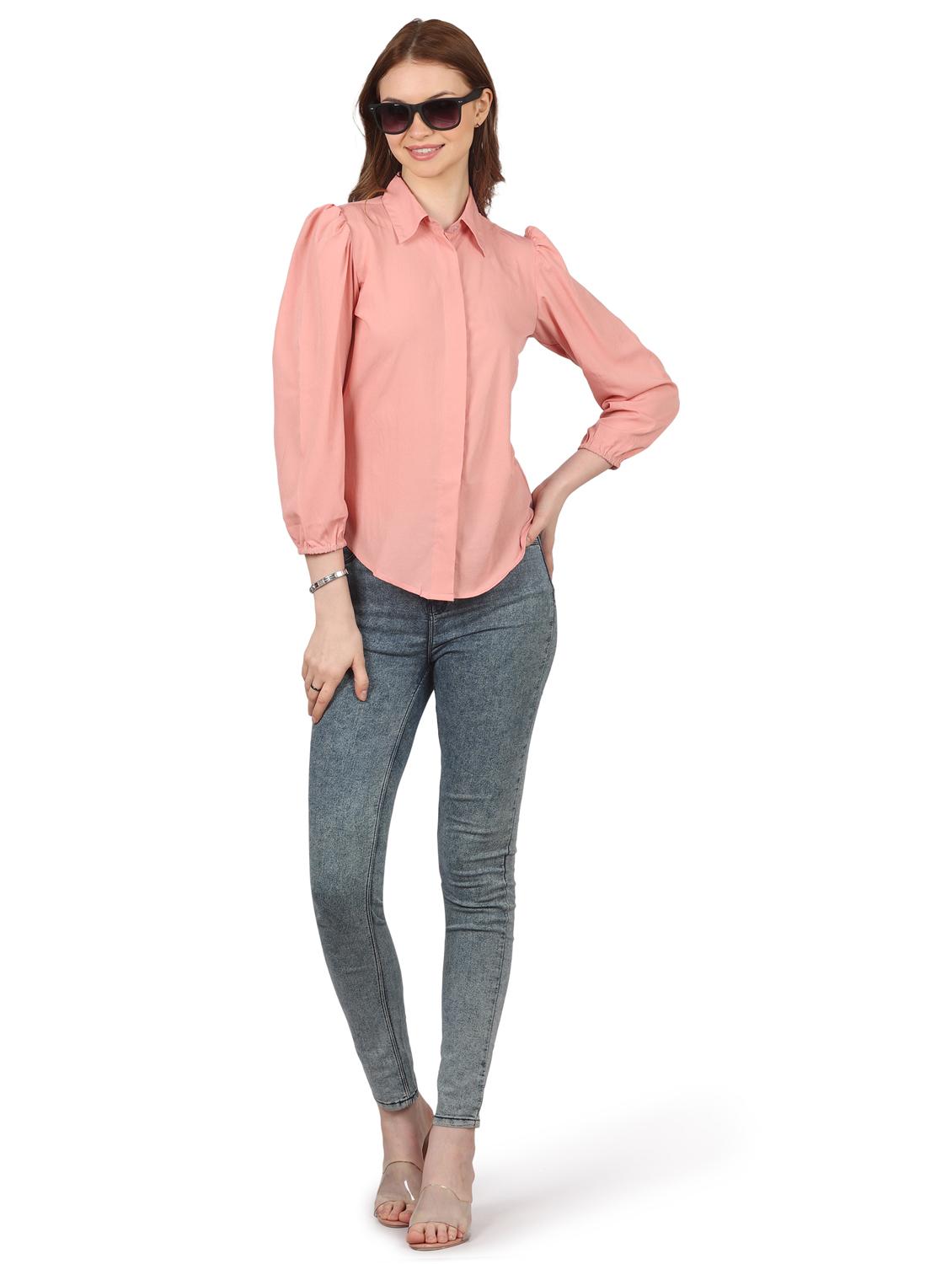 women solid collared puff sleeve shirt - 22061354 - Standard Image - 4