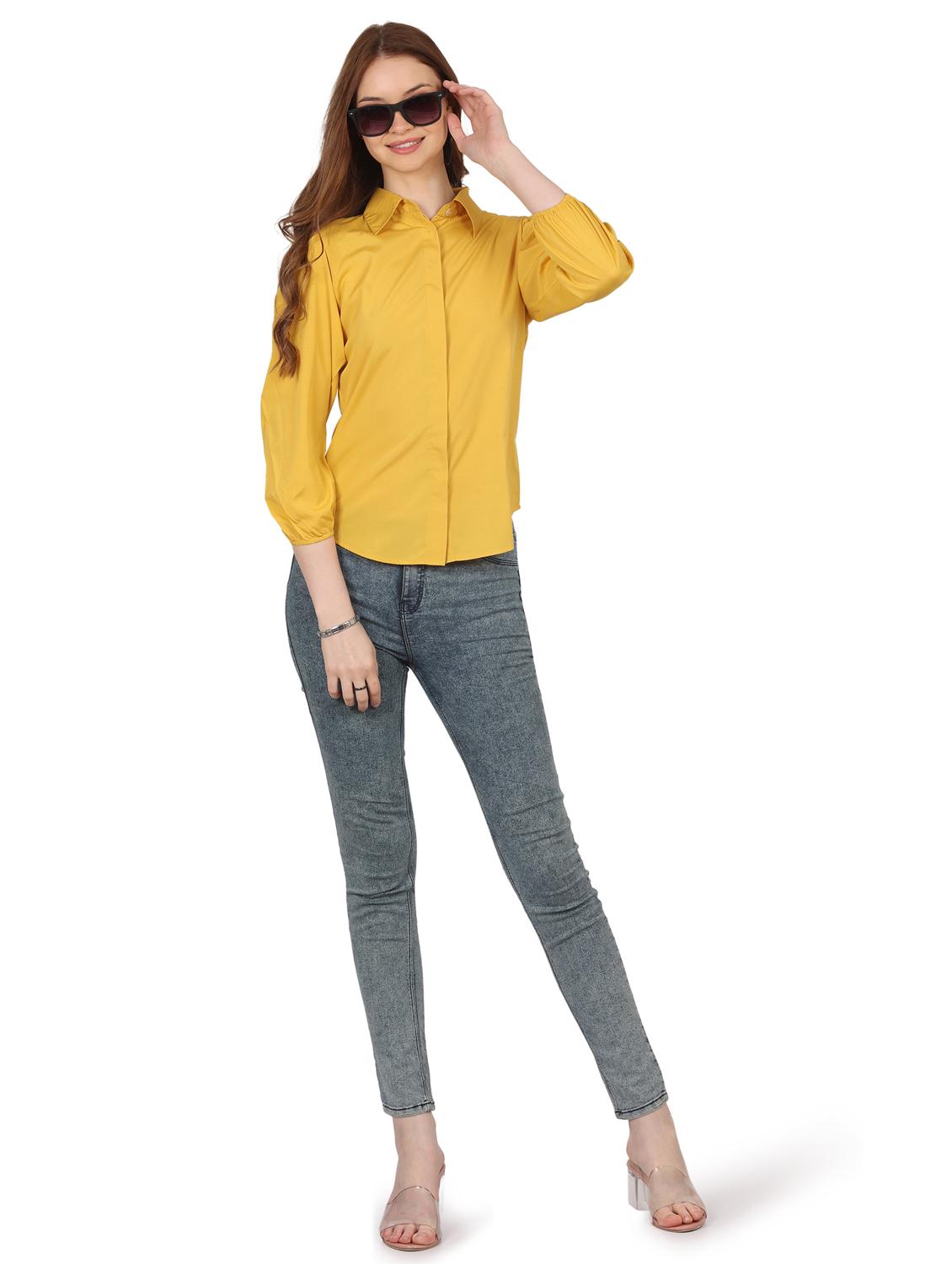 women solid collared puff sleeve shirt - 22061356 - Standard Image - 4