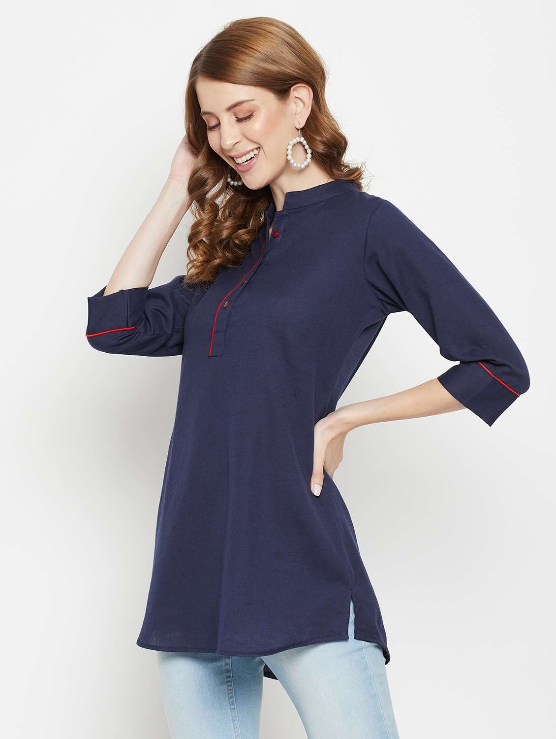 women three quarter sleeve straight kurti - 22061382 -  Standard Image - 1