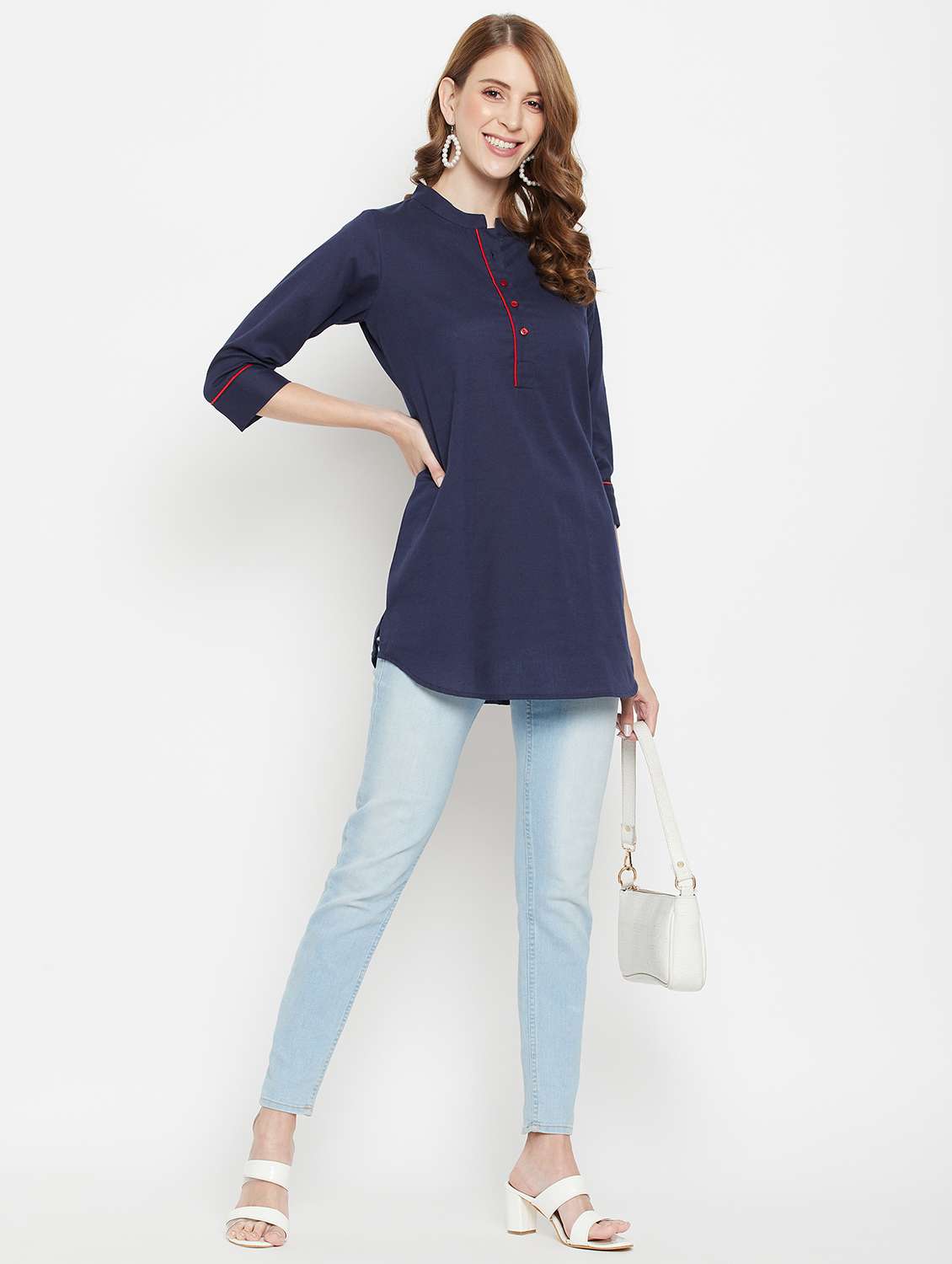 women three quarter sleeve straight kurti - 22061382 -  Standard Image - 4