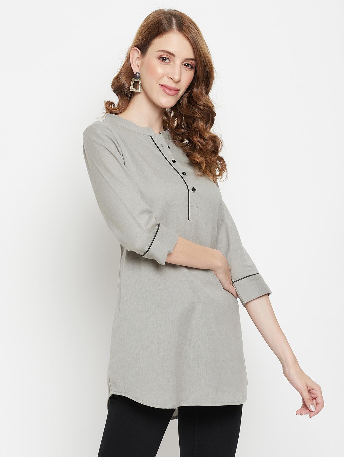 women three quarter sleeve straight kurti - 22061383 -  Standard Image - 1