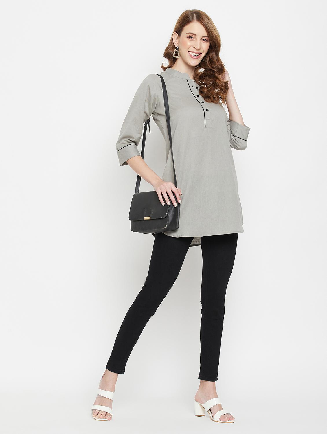 women three quarter sleeve straight kurti - 22061383 - Standard Image - 4
