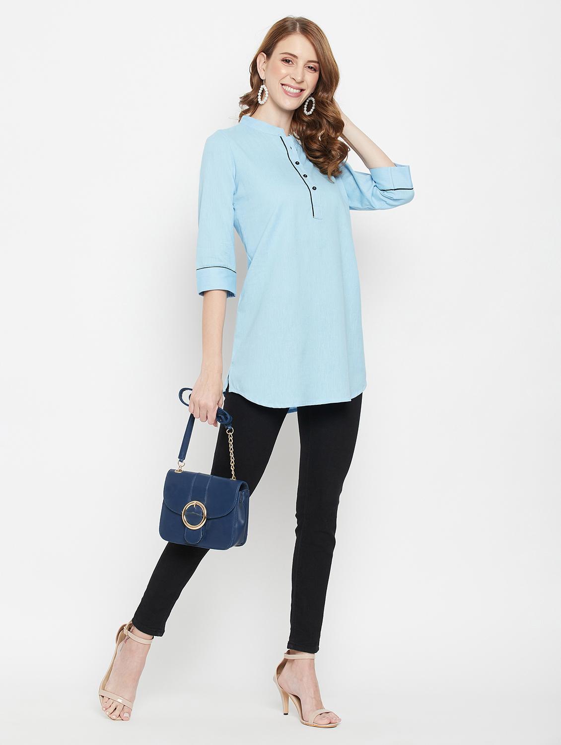 women three quarter sleeve straight kurti - 22061384 - Standard Image - 4