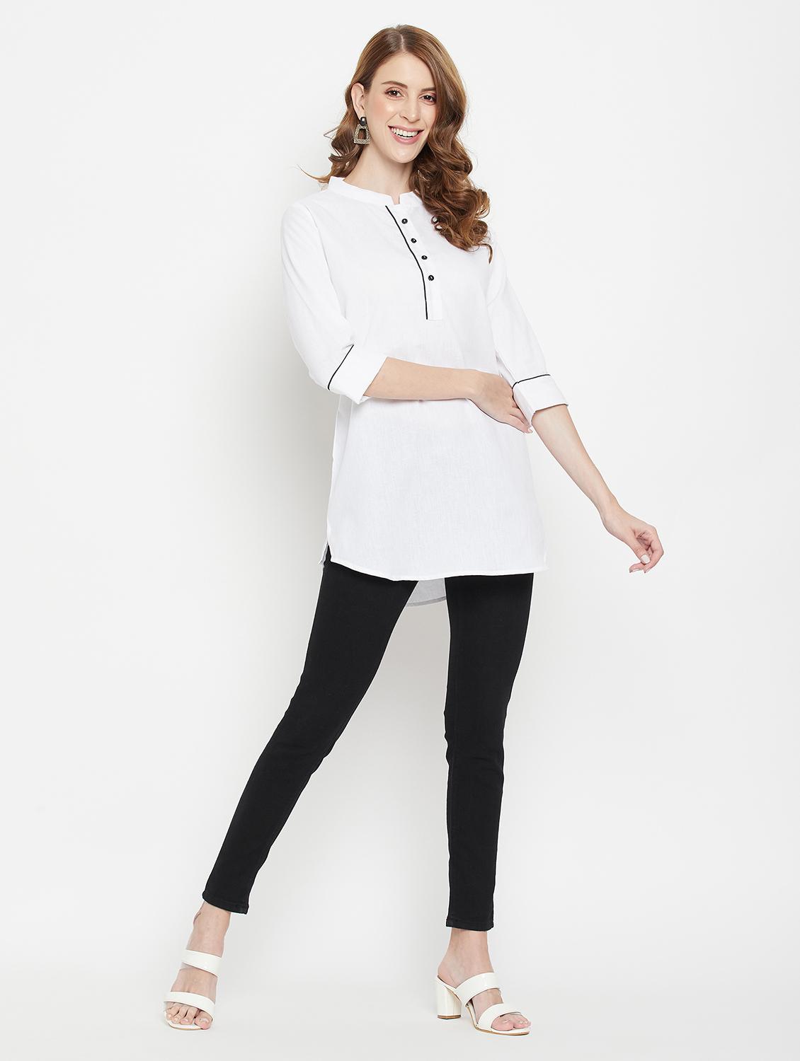 women three quarter sleeve straight kurti - 22061385 - Standard Image - 4