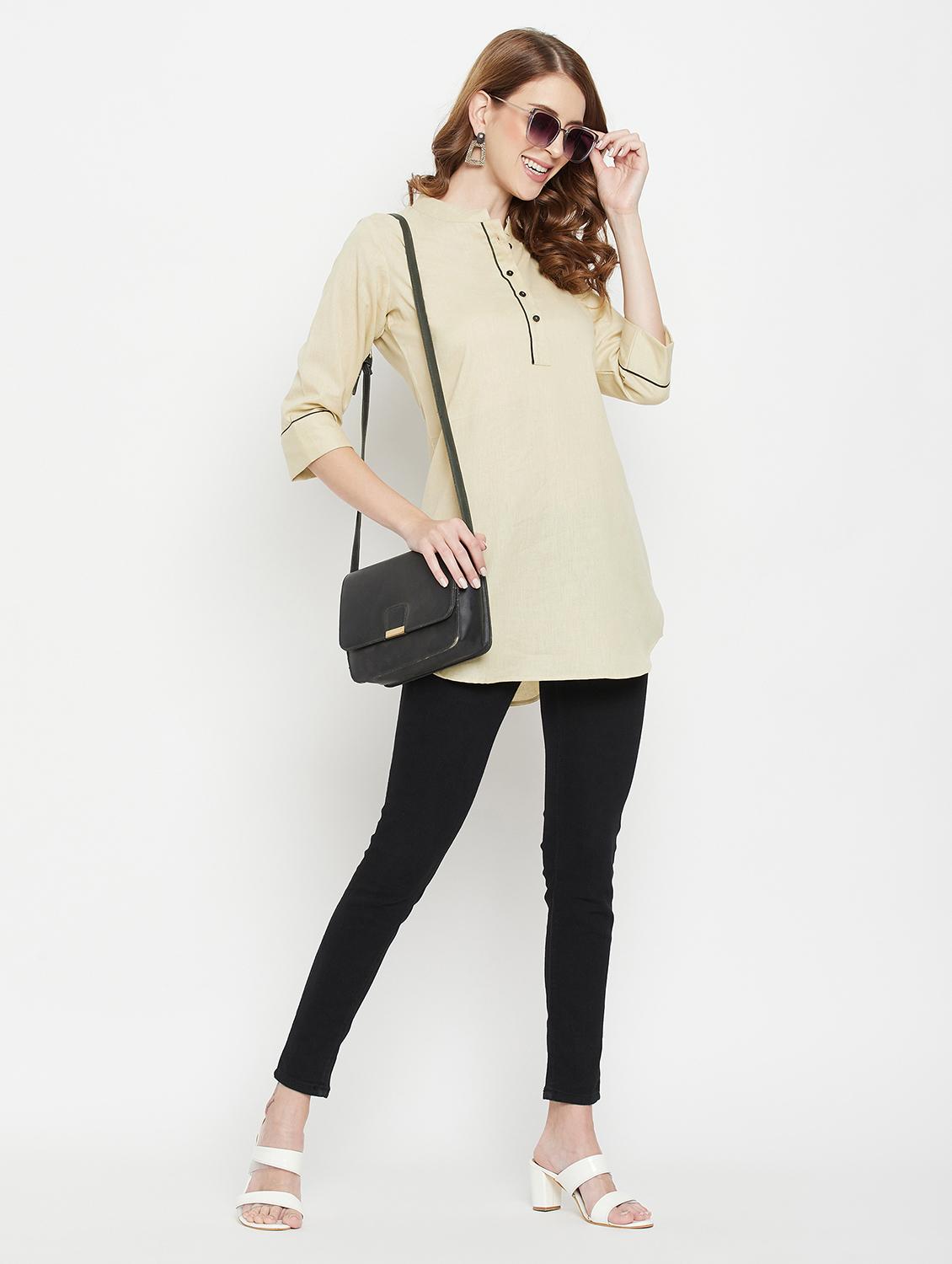 women three quarter sleeve straight kurti - 22061386 - Standard Image - 4