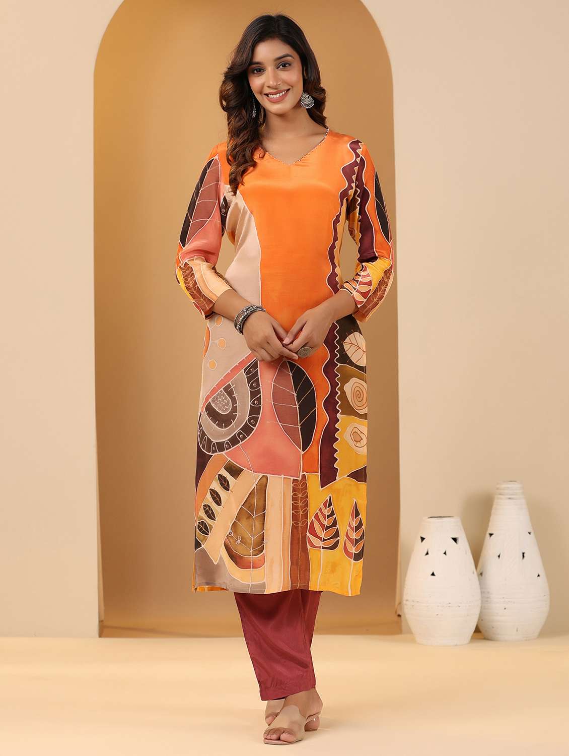 women three quarter sleeve kurta pant with dupatta set - 22061483 -  Standard Image - 1