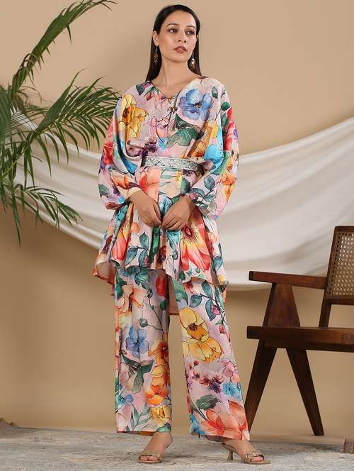 women floral printed kimono sleeve ethnic co-ord set - 22061505 - Standard Image - 0