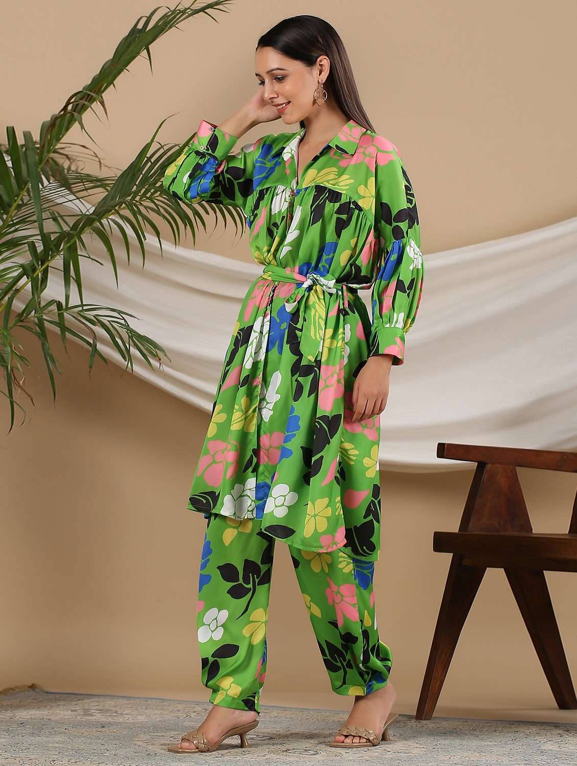 women floral printed long sleeve ethnic co-ord set - 22061506 - Standard Image - 1
