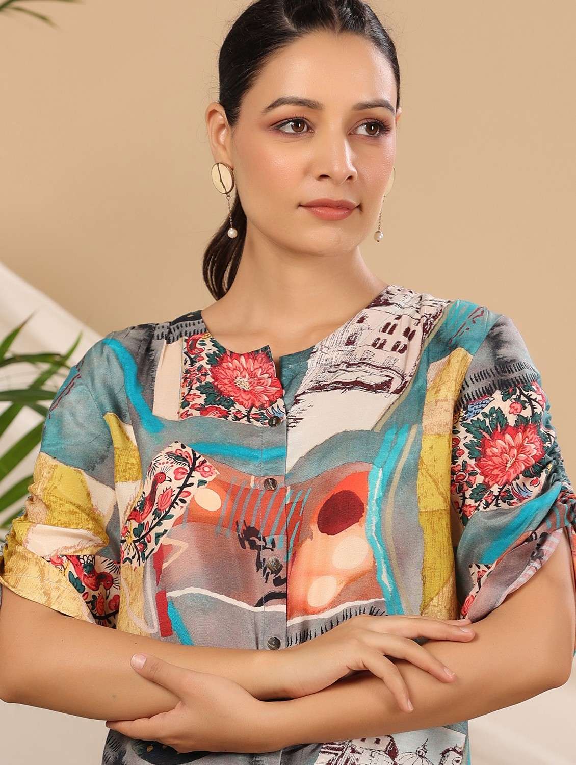 women printed short sleeve ethnic co-ord set - 22061507 - Standard Image - 4