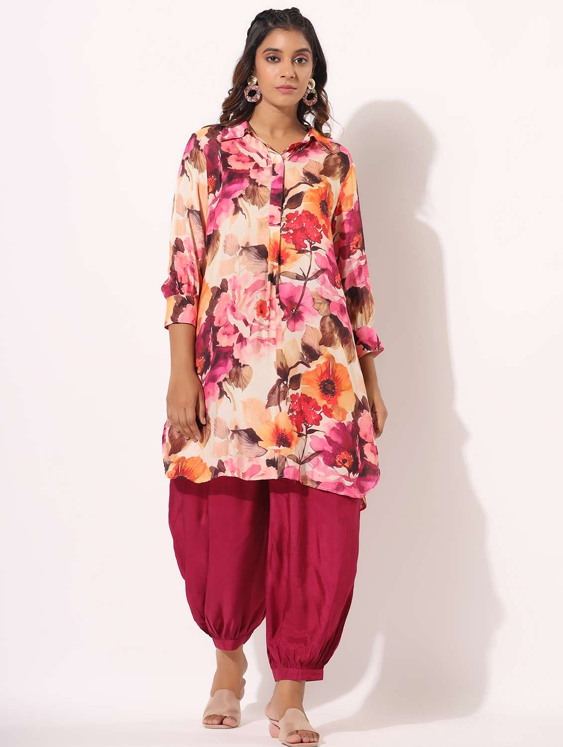 women floral printed three quarter sleeve kurta salwar set - 22061510 - Standard Image - 1