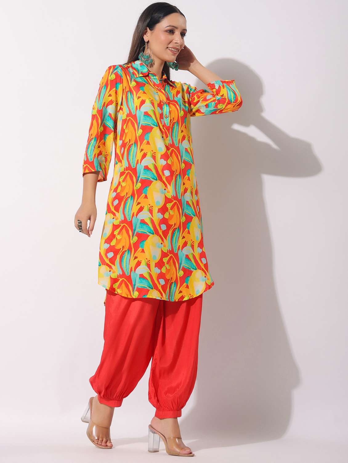 women floral printed three quarter sleeve kurta salwar set - 22061515 -  Standard Image - 1