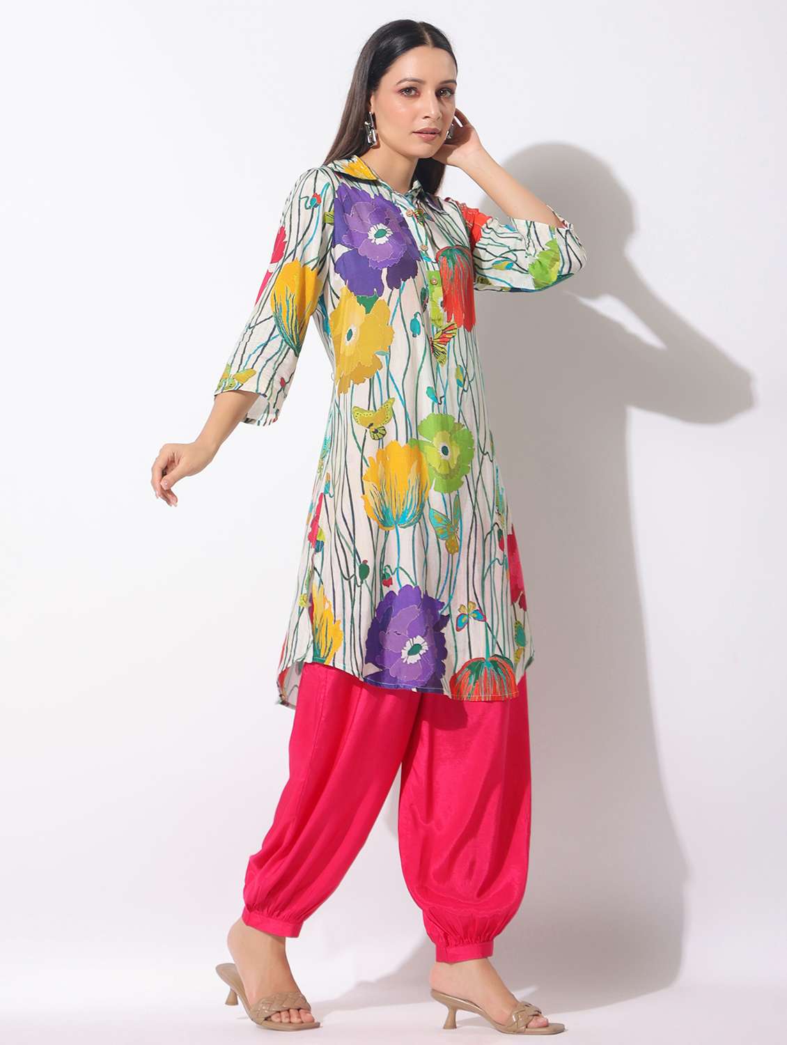 women floral printed three quarter sleeve kurta salwar set - 22061516 - Standard Image - 1