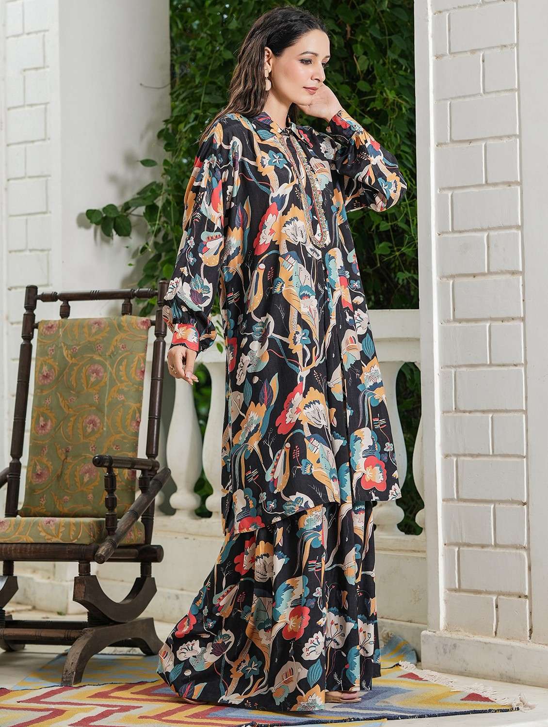 women floral printed long sleeve ethnic co-ord set - 22061517 -  Standard Image - 1