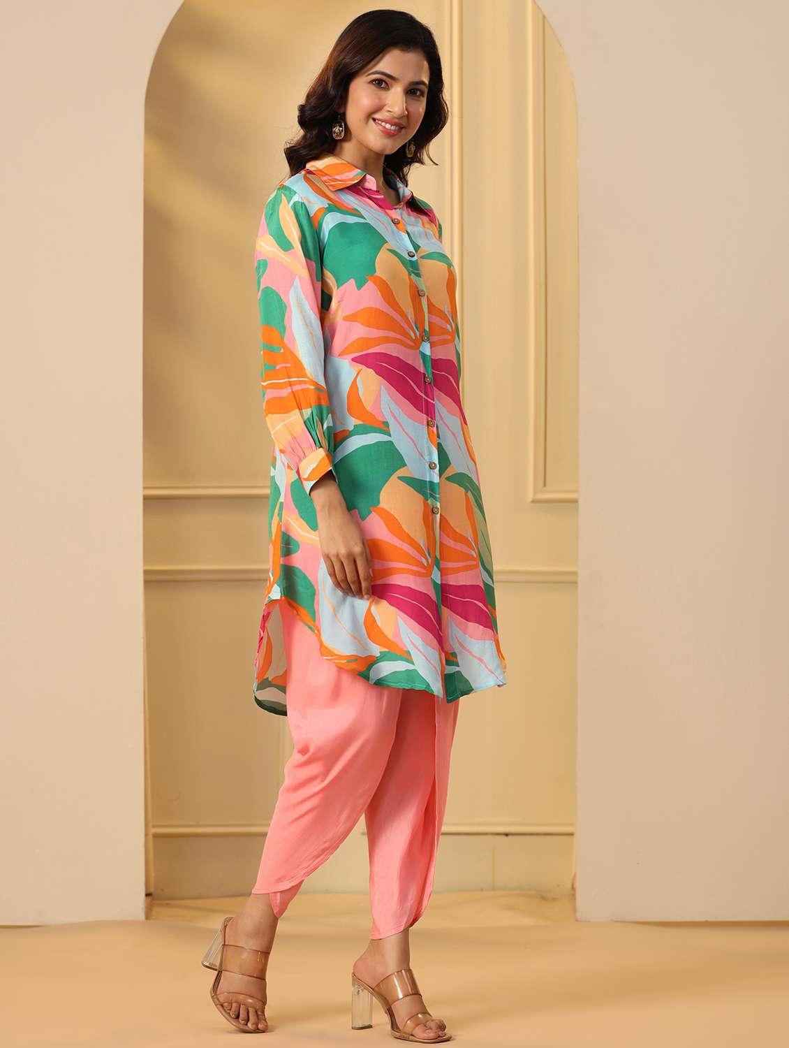 women printed long sleeve dhoti kurta set - 22061518 -  Standard Image - 1