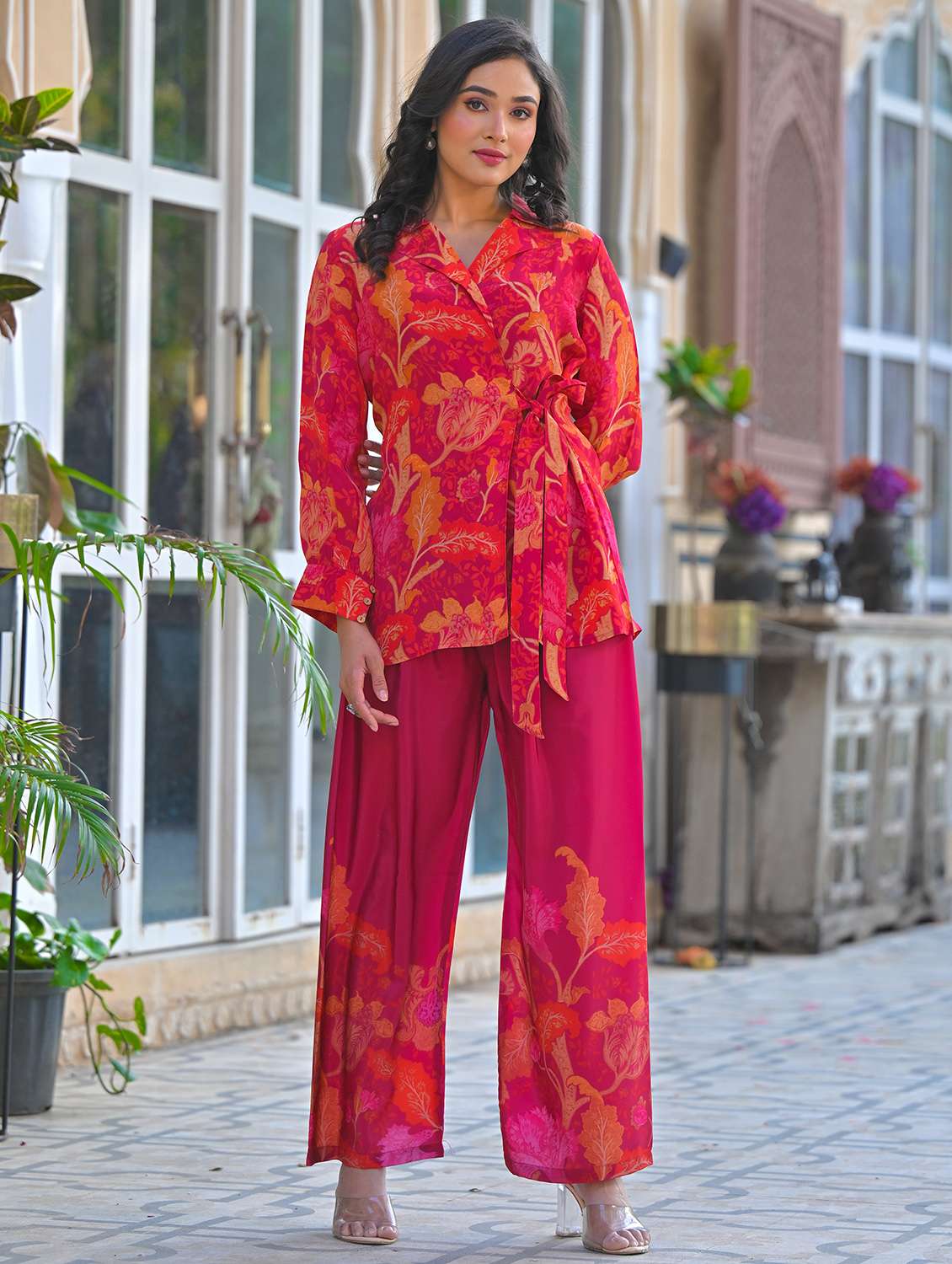 women floral print long sleeve collared co-ord set - 22061520 - Standard Image - 4