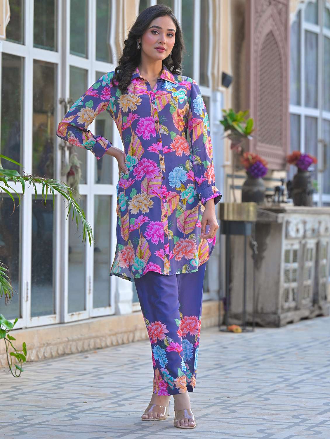 women floral print long sleeve collared co-ord set - 22061521 - Standard Image - 4