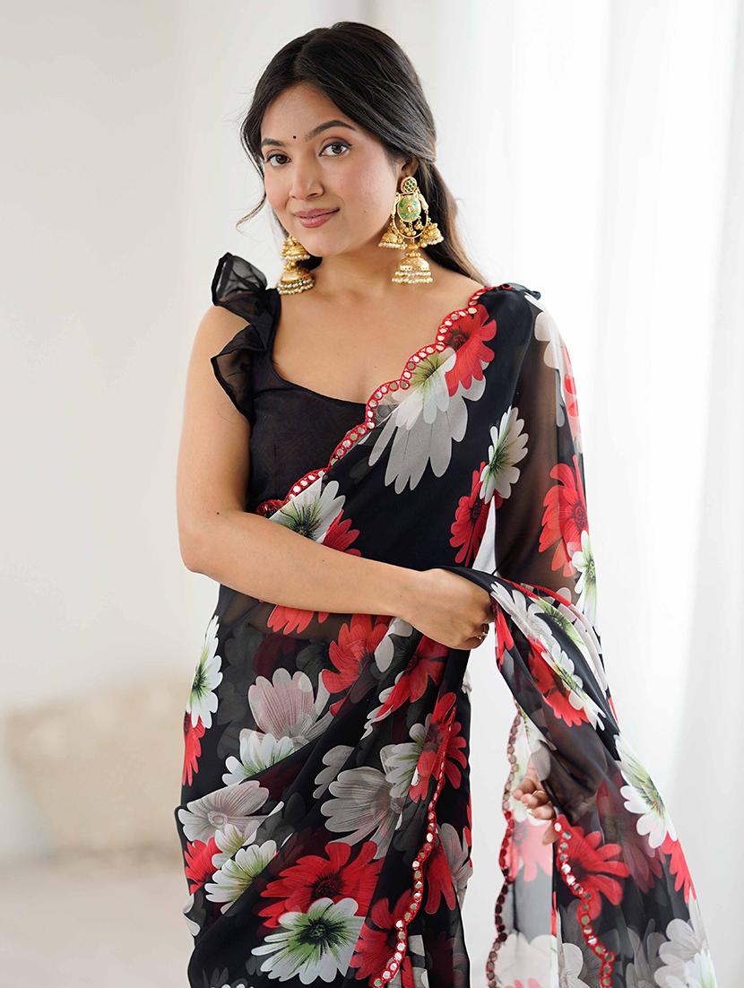 women floral printed saree with blouse - 22061554 - Standard Image - 4