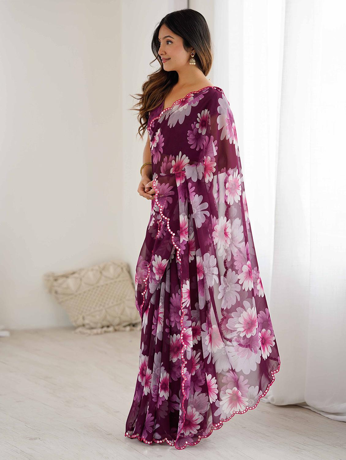 women floral printed saree with blouse - 22061557 - Standard Image - 1