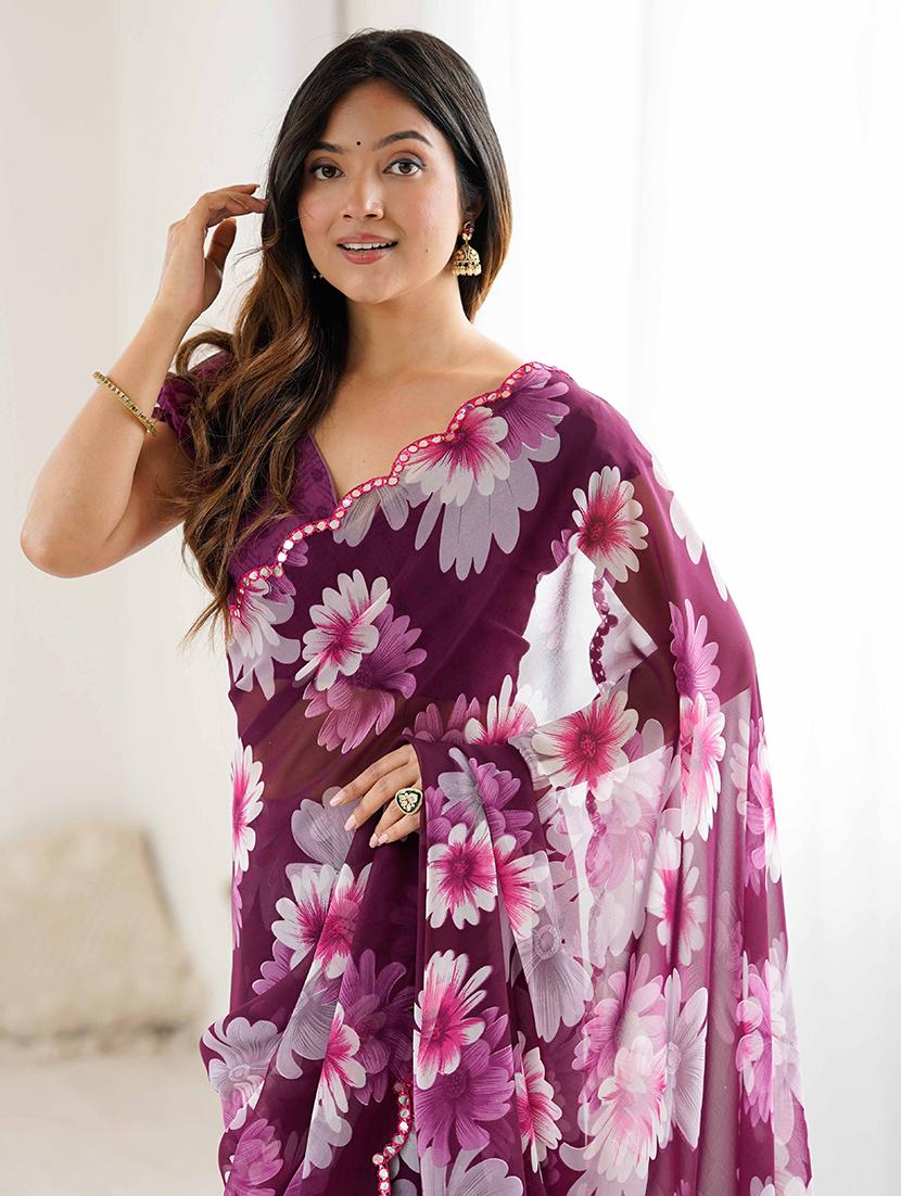 women floral printed saree with blouse - 22061557 - Standard Image - 4