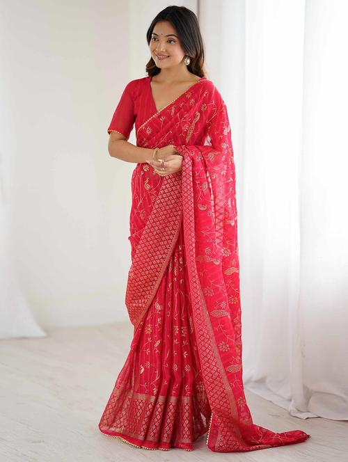 women foil printed saree with blouse - 22061561 - Standard Image - 0