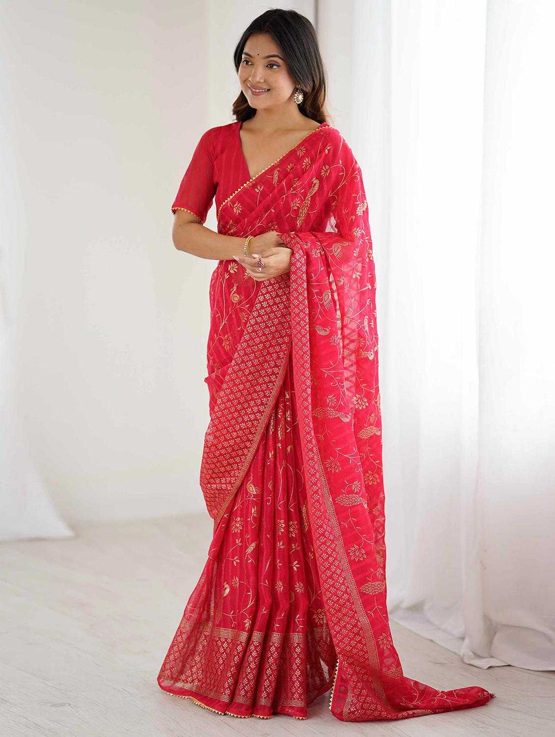 women foil printed saree with blouse - 22061561 - Zoom Image - 0