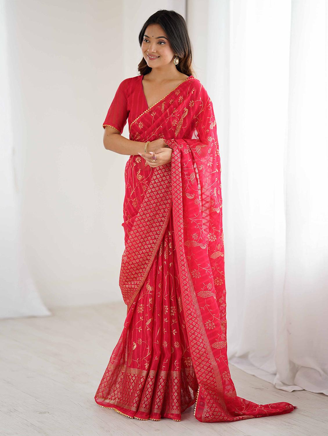 women foil printed saree with blouse - 22061561 - Standard Image - 1