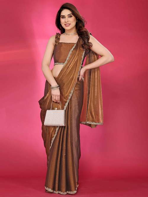 women solid embellished bordered saree with blouse - 22061570 -  Standard Image - 0