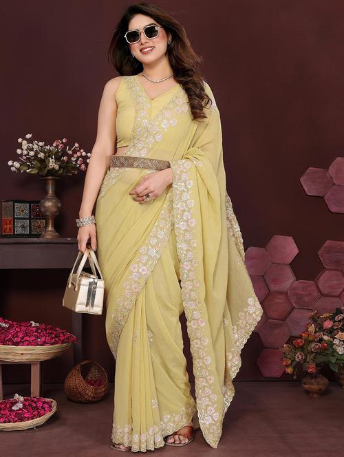 women solid with work embroidered saree with blouse - 22061582 - Standard Image - 0