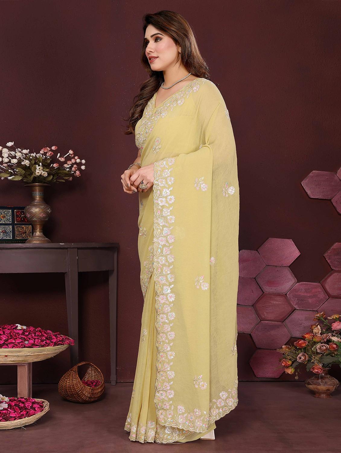 women solid with work embroidered saree with blouse - 22061582 - Standard Image - 1