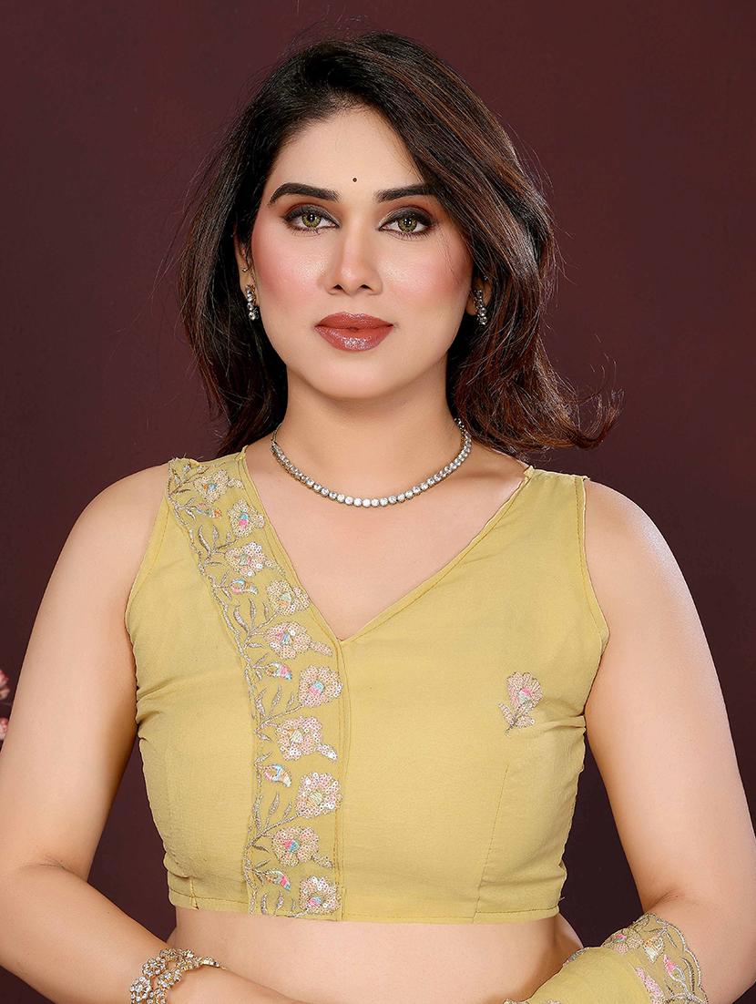 women solid with work embroidered saree with blouse - 22061582 - Standard Image - 4