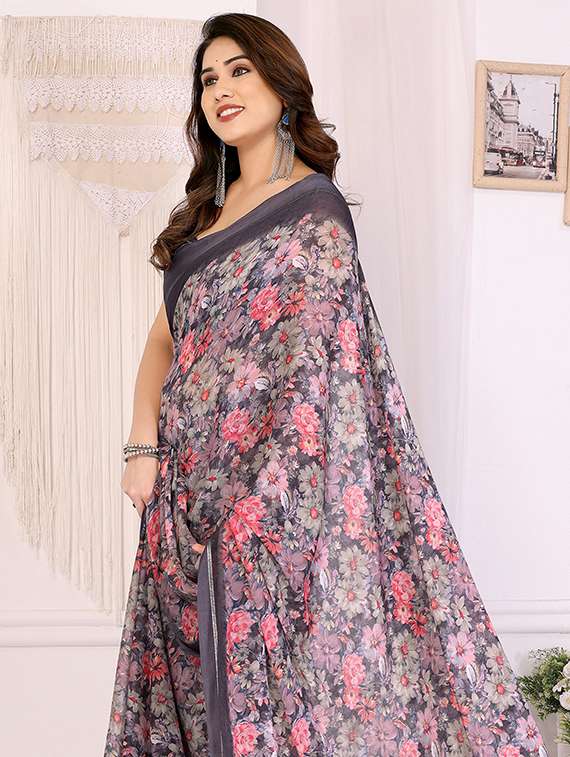 women floral printed saree with blouse - 22061589 -  Standard Image - 4