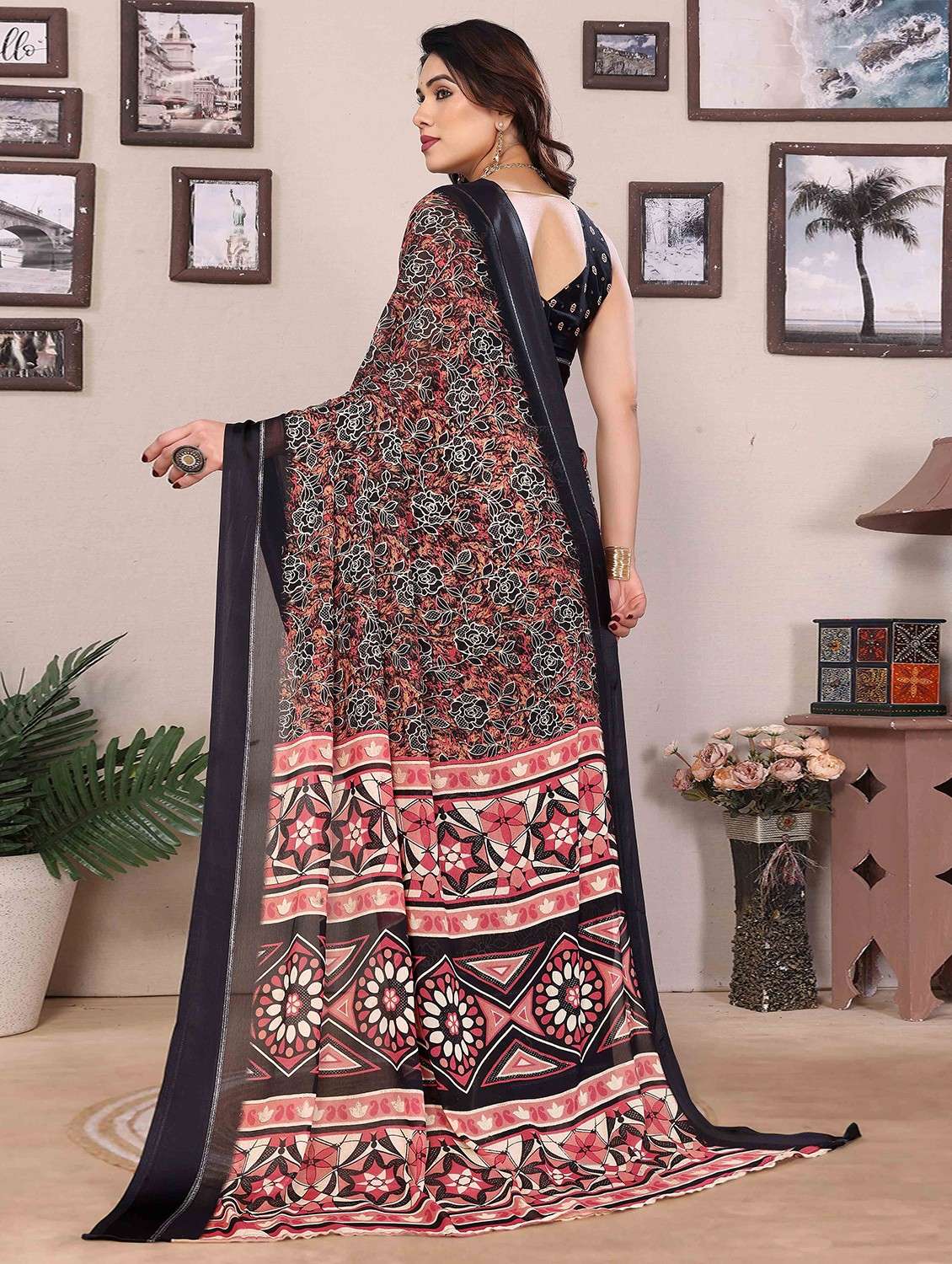 women floral printed saree with blouse - 22061600 -  Standard Image - 1