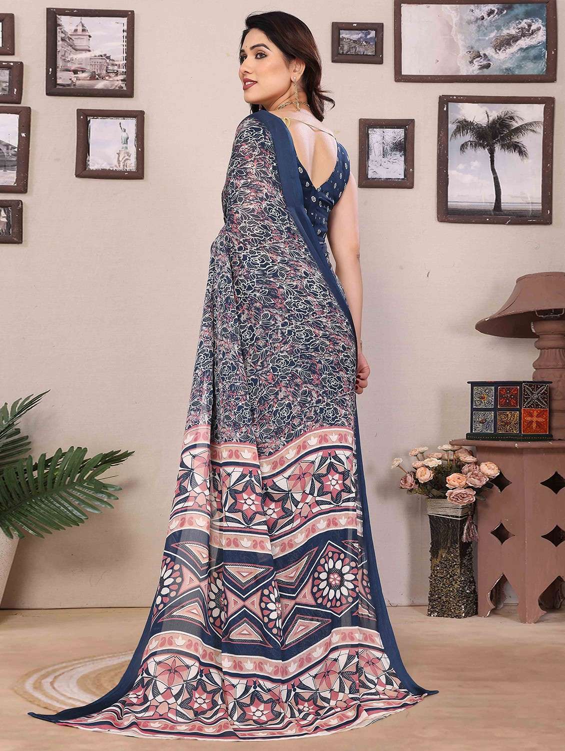 women floral printed saree with blouse - 22061602 -  Standard Image - 1