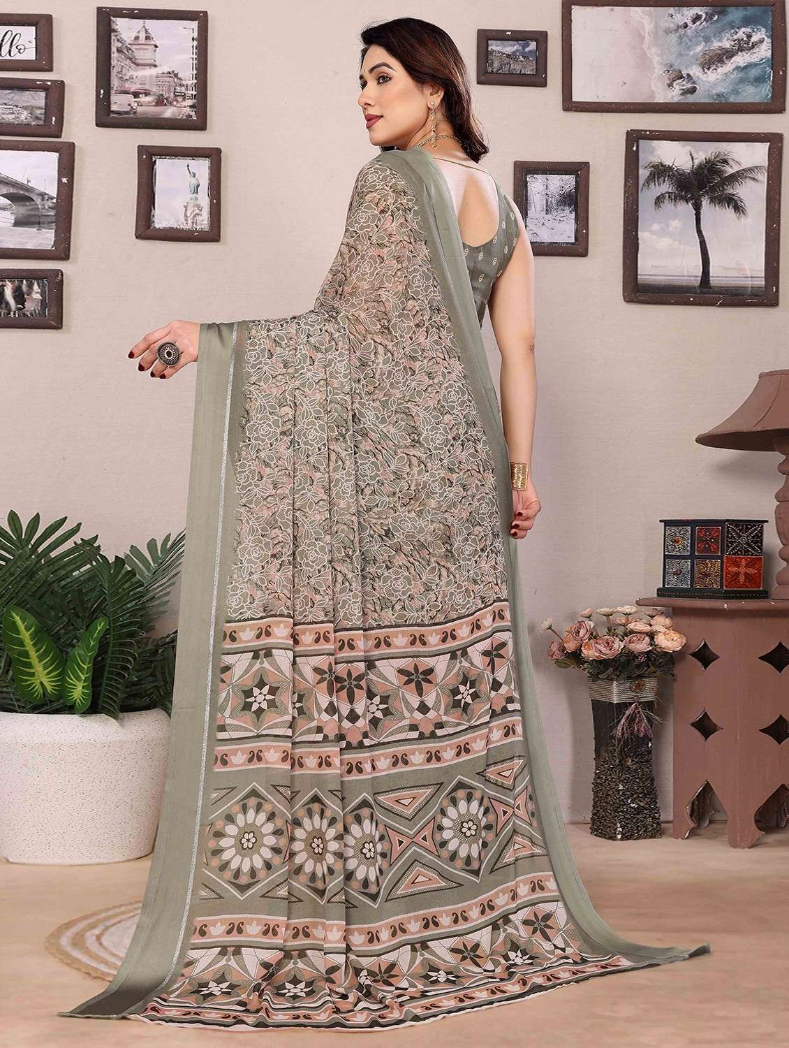 women floral printed saree with blouse - 22061604 -  Standard Image - 1