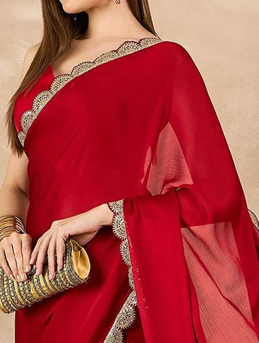 women solid with bordered saree with blouse - 22061620 - Standard Image - 4