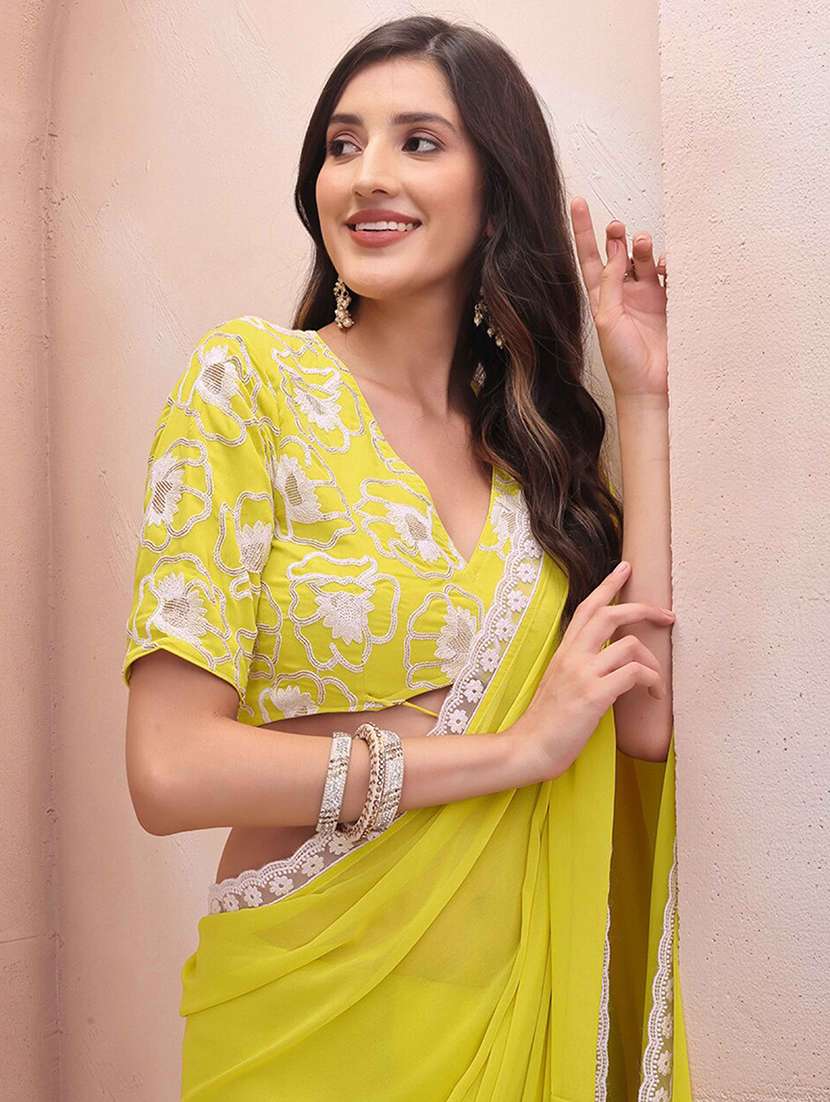 women solid with bordered saree with blouse - 22061629 - Standard Image - 4