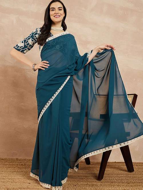 women solid with bordered saree with blouse - 22061631 - Standard Image - 0