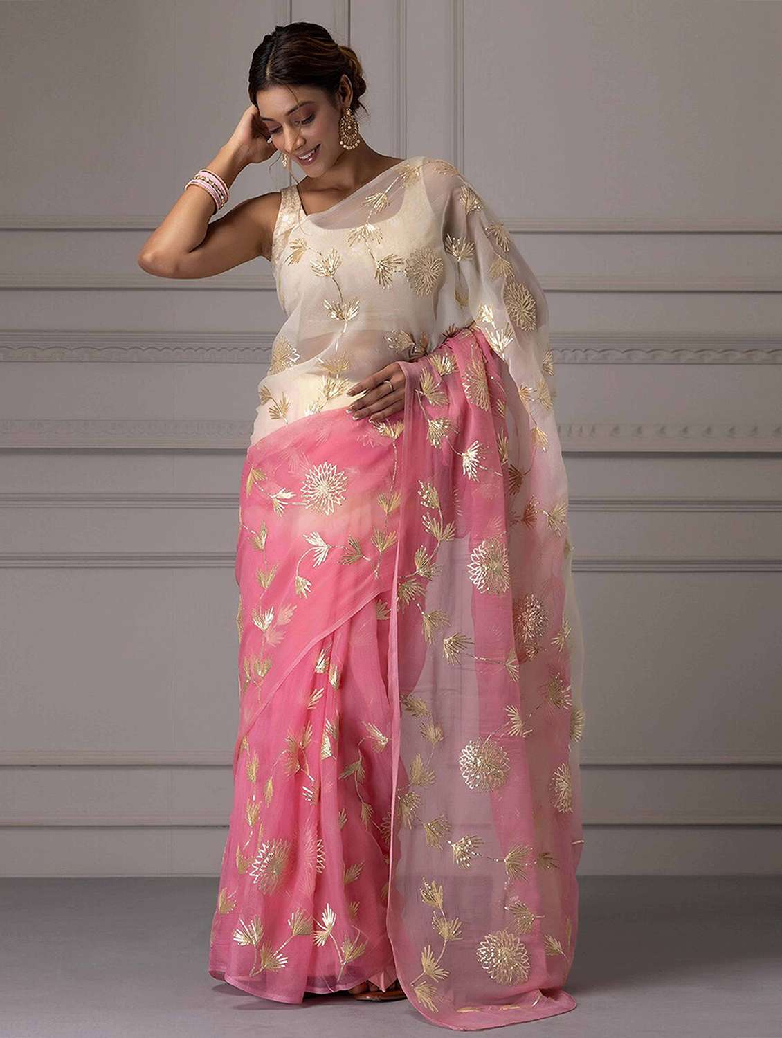 women ombre embroidered saree with blouse