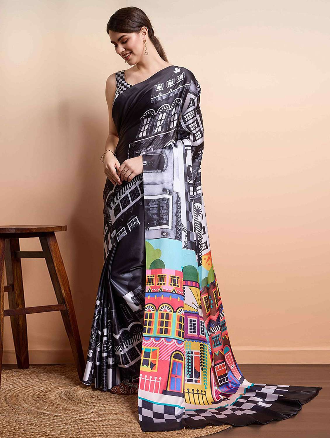 women printed casual wear saree with blouse - 22061638 -  Standard Image - 1
