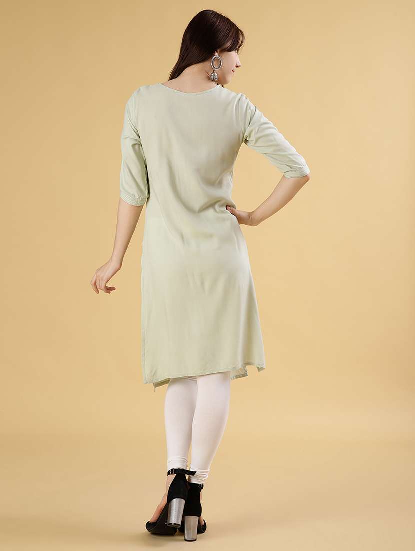 women embroidered three quarter sleeve straight kurta - 22061658 -  Standard Image - 4