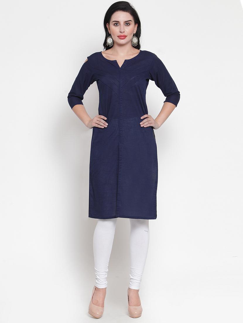 women solid three quarter sleeve straight kurta - 22061660 - Standard Image - 1