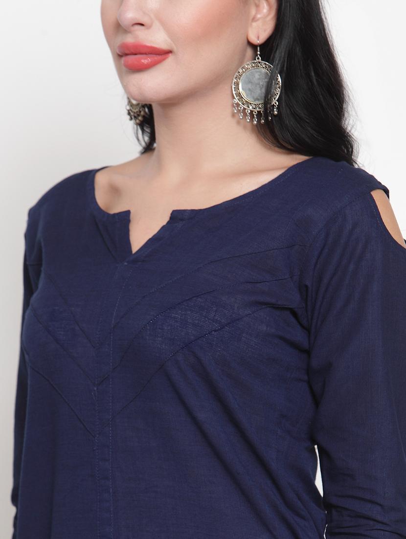 women solid three quarter sleeve straight kurta - 22061660 - Standard Image - 4