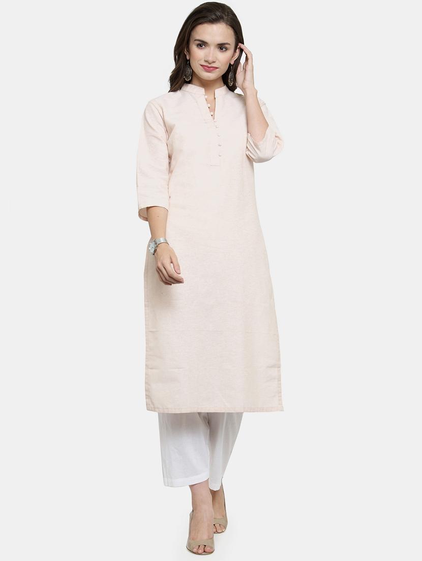 women solid three quarter sleeve straight kurta - 22061661 - Standard Image - 1