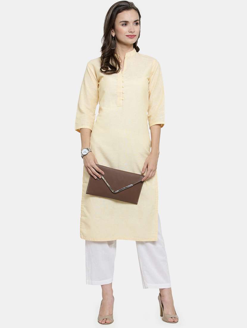 women solid three quarter sleeve straight kurta - 22061662 - Zoom Image - 0
