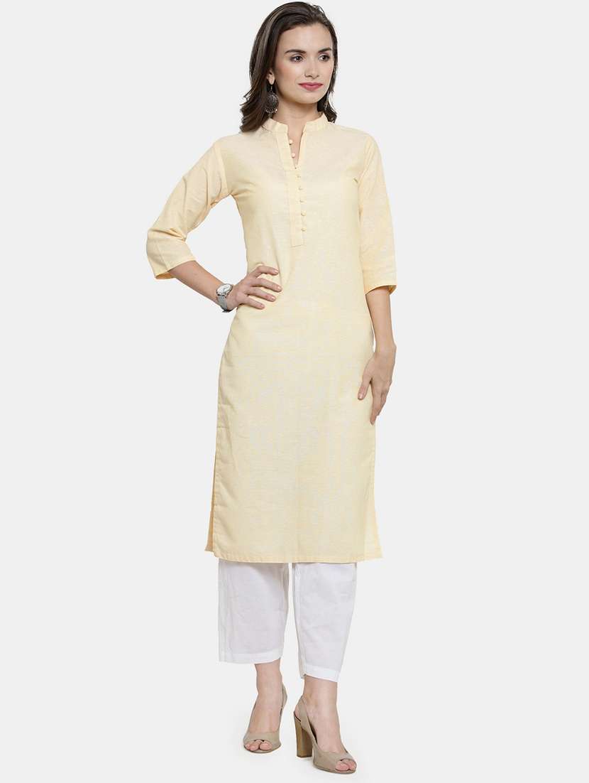 women solid three quarter sleeve straight kurta - 22061662 -  Standard Image - 1